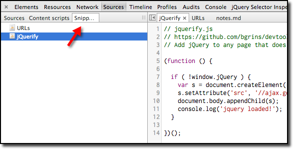 Snippets in DevTools